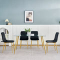 Modern Simple Light Luxury Dining Black Chair Home Bedroom Stool Back Dressing Chair Student Desk Chair Gold Metal Legs Set Of 4 Black Metal