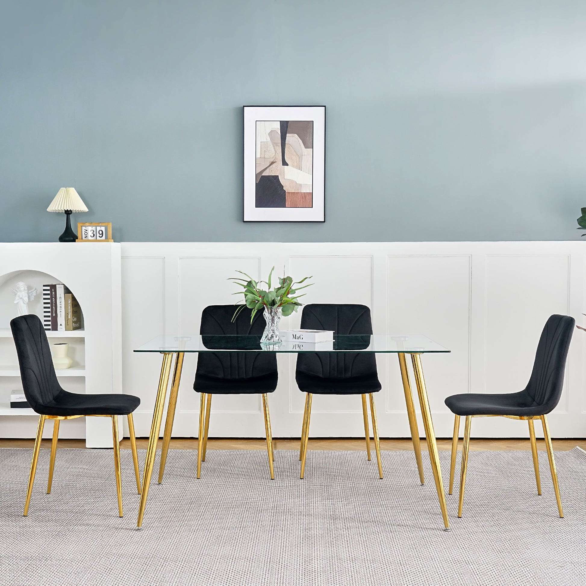 Modern Simple Light Luxury Dining Black Chair Home Bedroom Stool Back Dressing Chair Student Desk Chair Gold Metal Legs Set Of 4 Black Metal