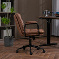 Office Chair,Mid Back Home Office Desk Task Chair With Wheels And Arms Ergonomic Pu Leather Computer Rolling Swivel Chair With Padded Armrest,The Back Of The Chair Can Recline 40 Brown Brown Office American Design Foam Pu Leather