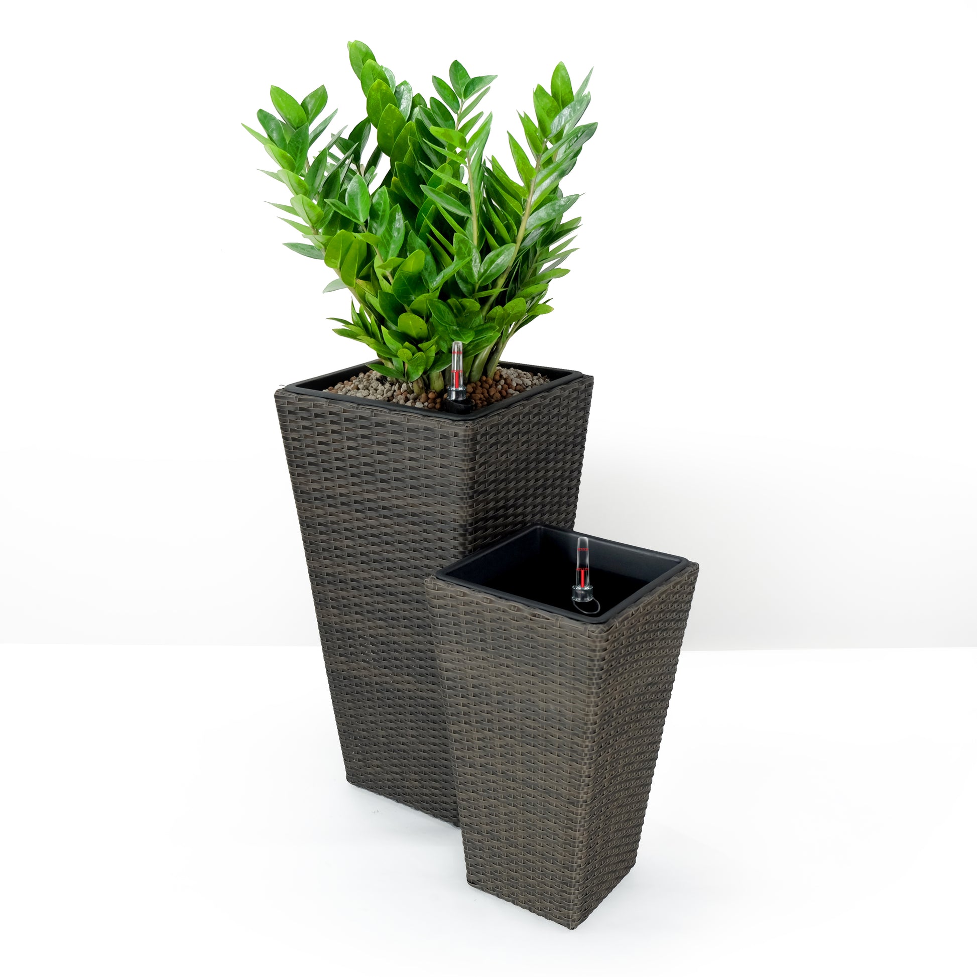 2 Pack Self Watering Planter Hand Woven Wicker Square Expresso Espresso Rattan Metal