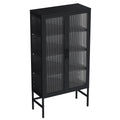 Double Glass Door Storage Cabinet With Adjustable Shelves And Feet Cold Rolled Steel Sideboard Furniture For Living Room Kitchen Black Black Tempered Glass