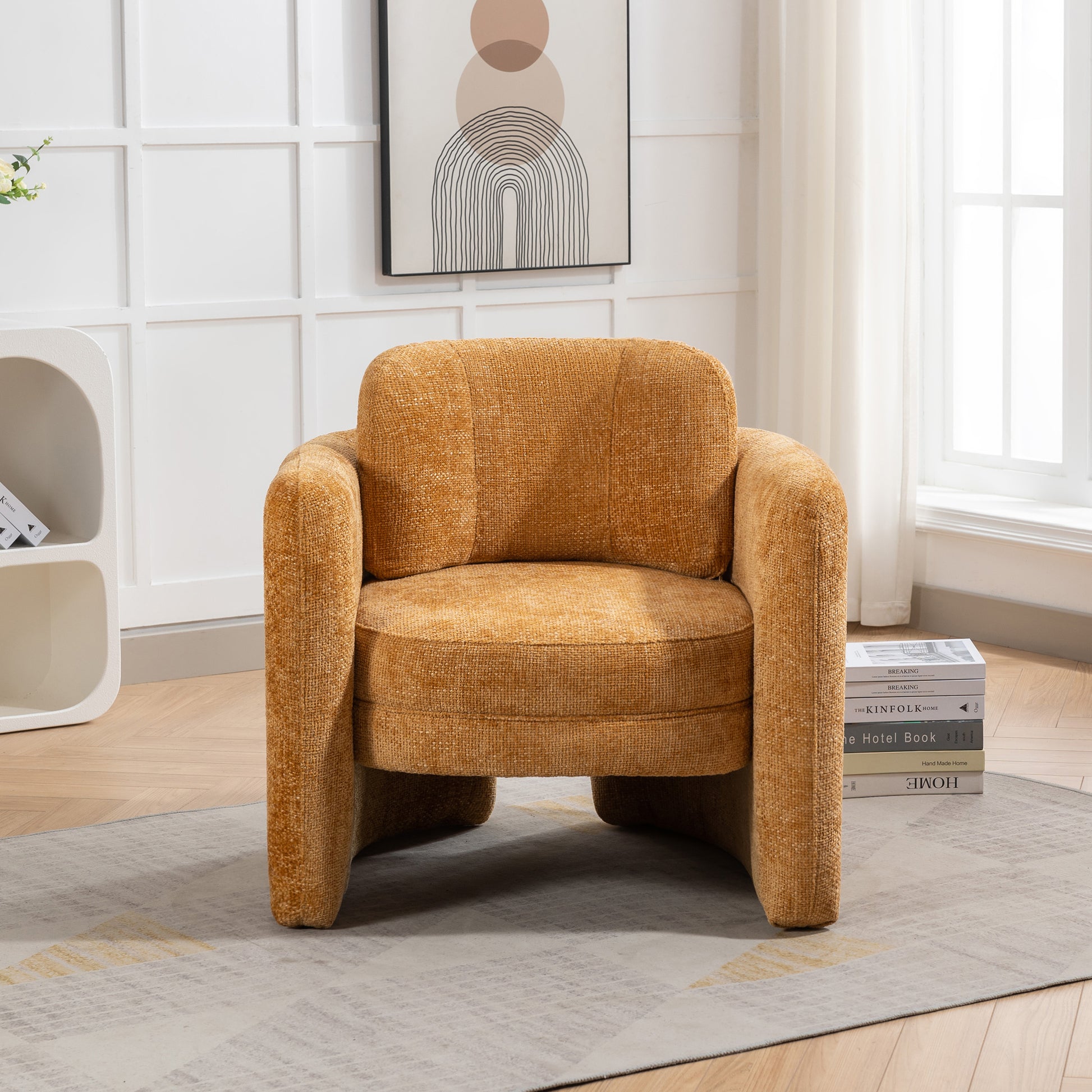 Mid Century Modern Barrel Accent Chair Armchair For Living Room, Bedroom, Guest Room,Office, Pumpkin Orange Pumpkin Orange Upholstered