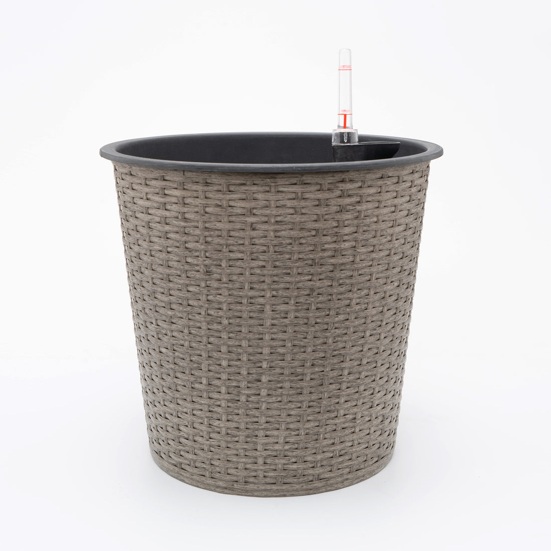 13 In.Gray Wicker Self Watering Planter Gray Plastic Rattan