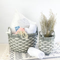 3 Pack Stackable Hand Woven Wicker Storage And Laundry Basket With Handles Gray Beige Plastic