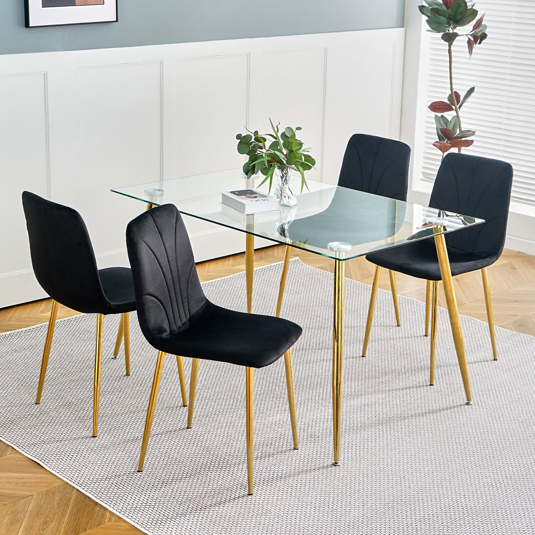 Modern Simple Light Luxury Dining Black Chair Home Bedroom Stool Back Dressing Chair Student Desk Chair Gold Metal Legs Set Of 4 Black Metal