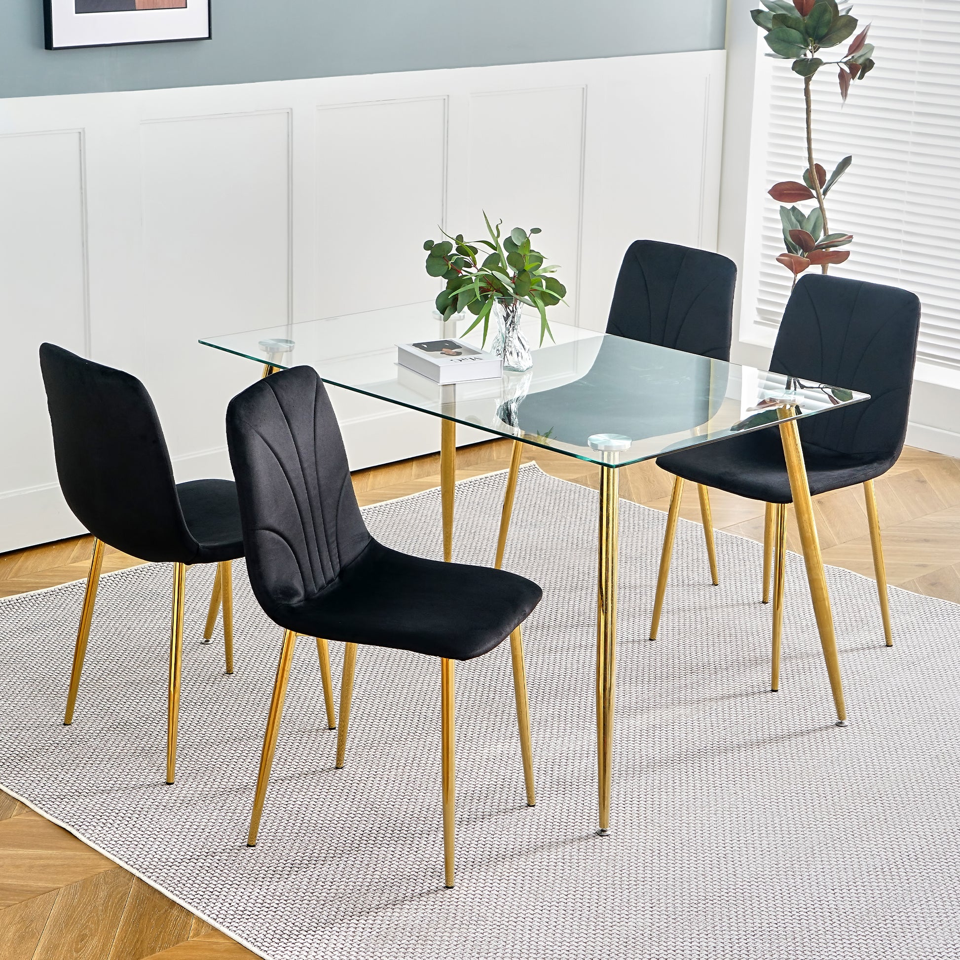 Modern Simple Light Luxury Dining Black Chair Home Bedroom Stool Back Dressing Chair Student Desk Chair Gold Metal Legs Set Of 4 Black Metal
