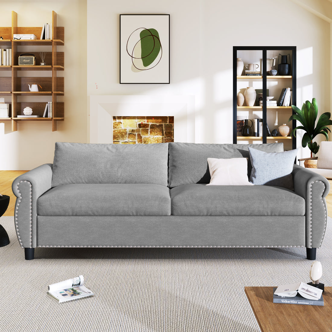 80.7'' 2 In 1 Sofa Bed Sleeper With Large Memory Mattress 63''*70.9*3.3 Inch , For Living Room Spaces Bedroom Gray Polyester
