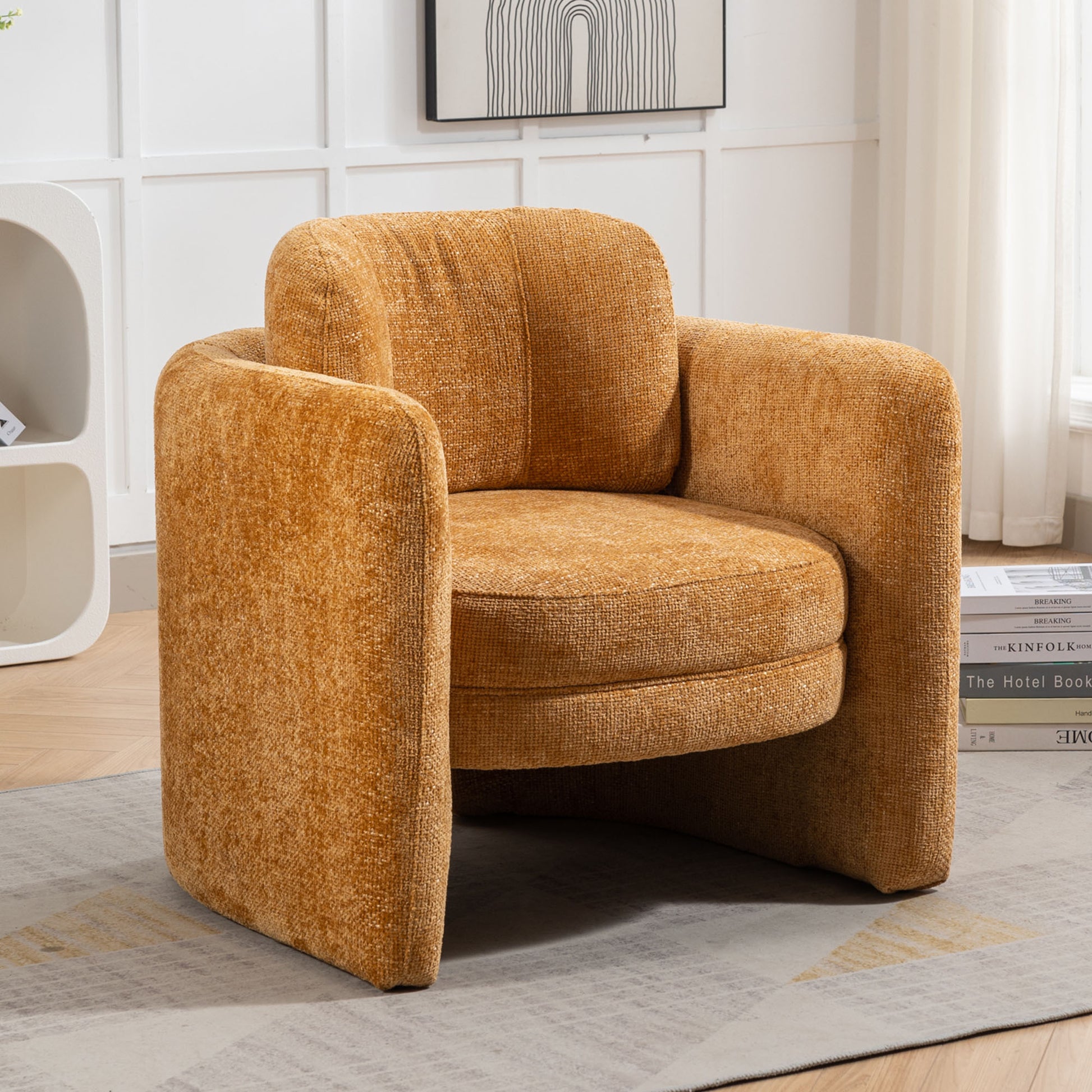 Mid Century Modern Barrel Accent Chair Armchair For Living Room, Bedroom, Guest Room,Office, Pumpkin Orange Pumpkin Orange Upholstered