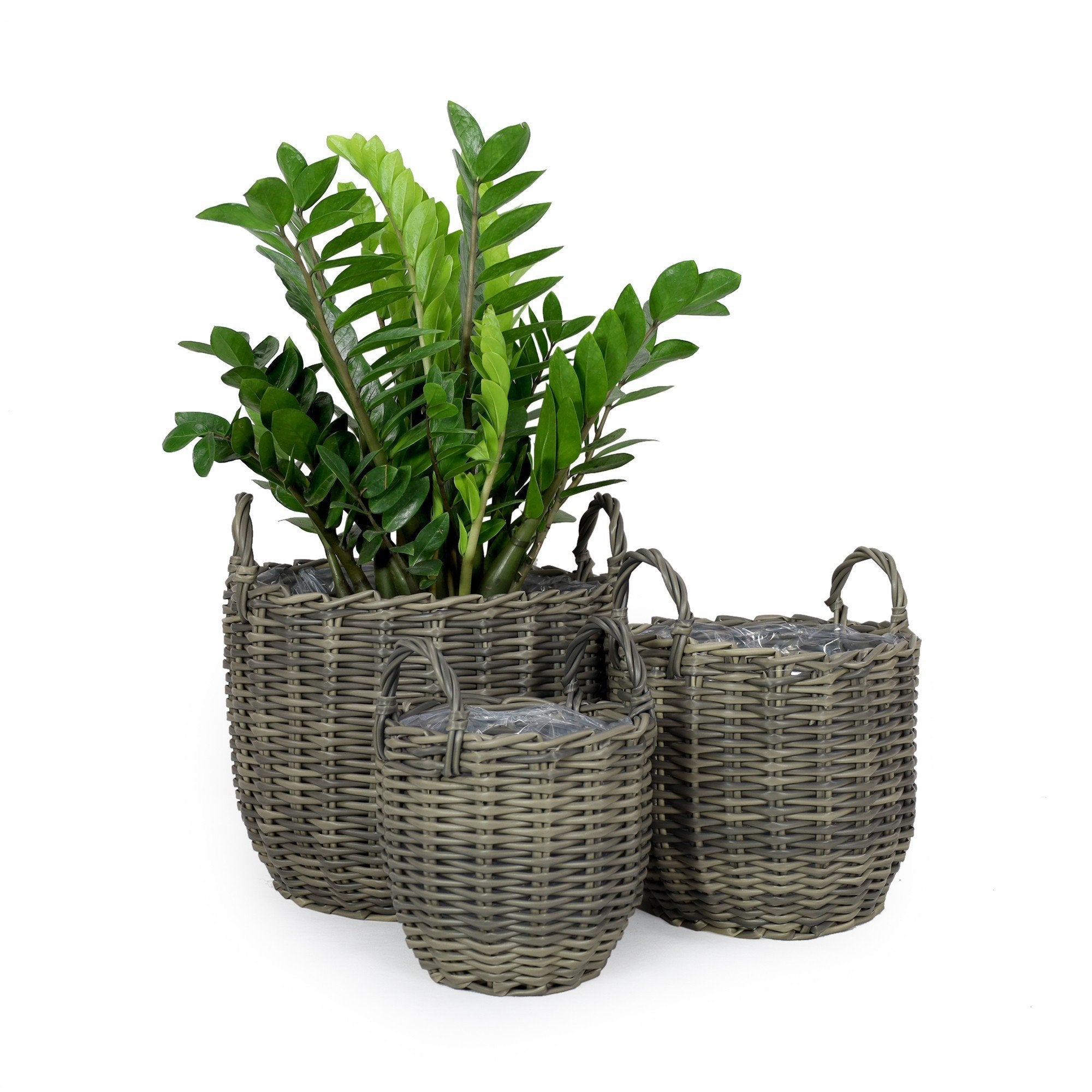 3 Pack Wicker Multi Purposes Basket With Handler Planter Basket Gray Gray Plastic Rattan