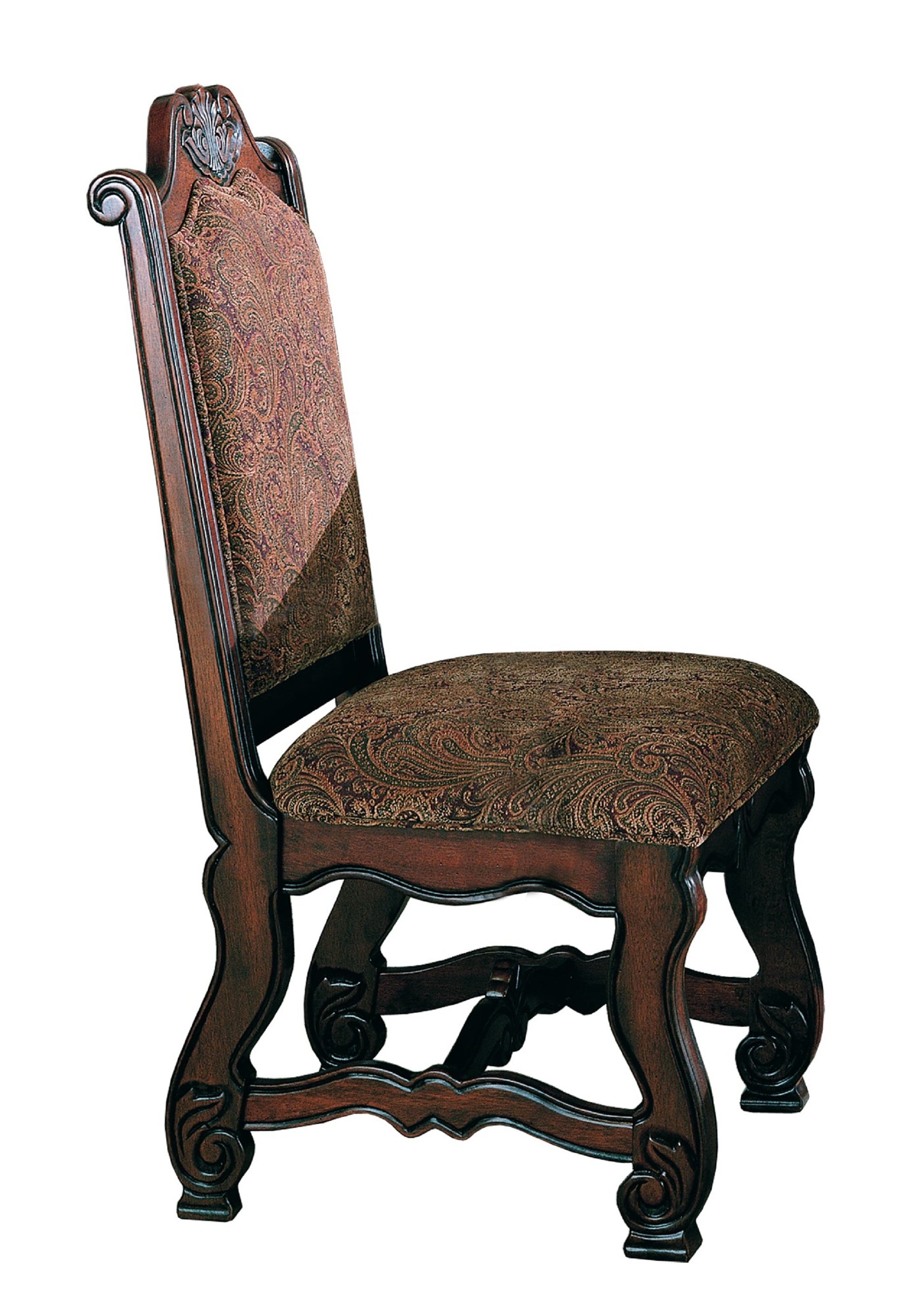 2Pc Formal Traditional Dining Side Chair With Upholstered Padded Seat And Back Dining Room Solid Wood Furniture Luscious Brown Finish And Intricate Carved Detail Brown Brown Dining Room Traditional Side Chair Tufted Back Solid Wood