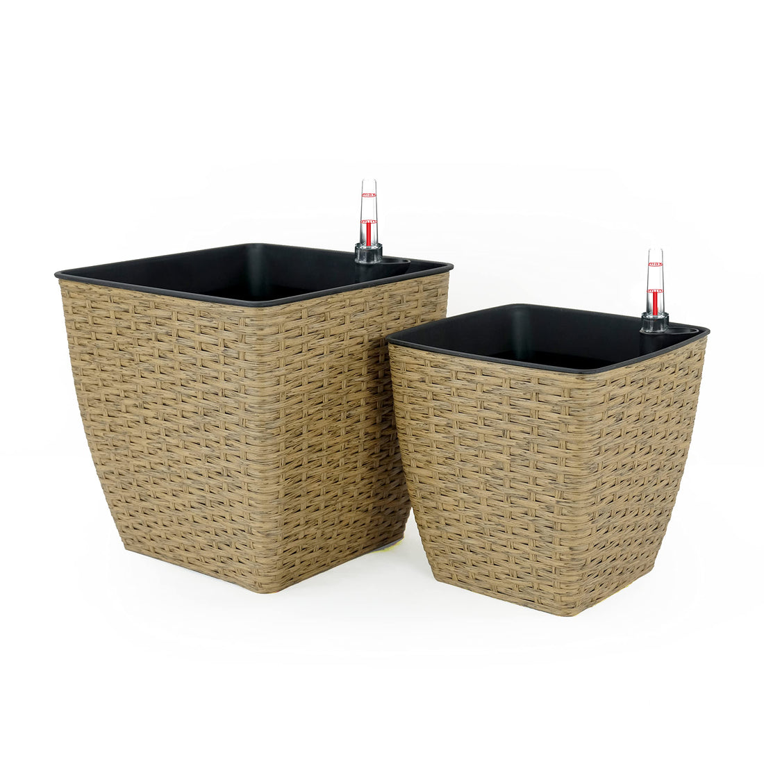 2 Pack Self Watering Planter Hand Woven Wicker Thin Square Natural Natural Plastic Rattan