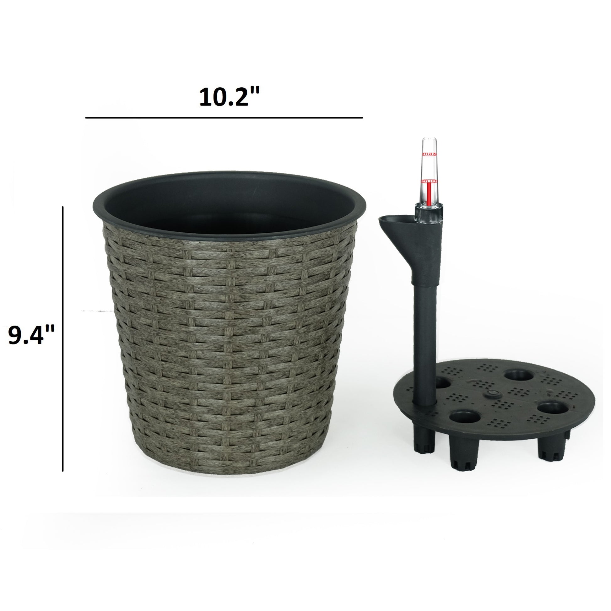 10.2" Self Watering Wicker Decor Planter For Indoor And Outdoor Round Grey Gray Plastic Rattan