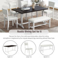 Farmhouse 6 Piece Trestle Dining Table Set With Upholstered Dining Chairs And Bench, 59Inch, White White Wood Dining Room Solid Wood Rubberwood Rectangular Dining Table With Chair And Bench Upholstered Chair Wood White Seats 6 Farmhouse Trestle Foam