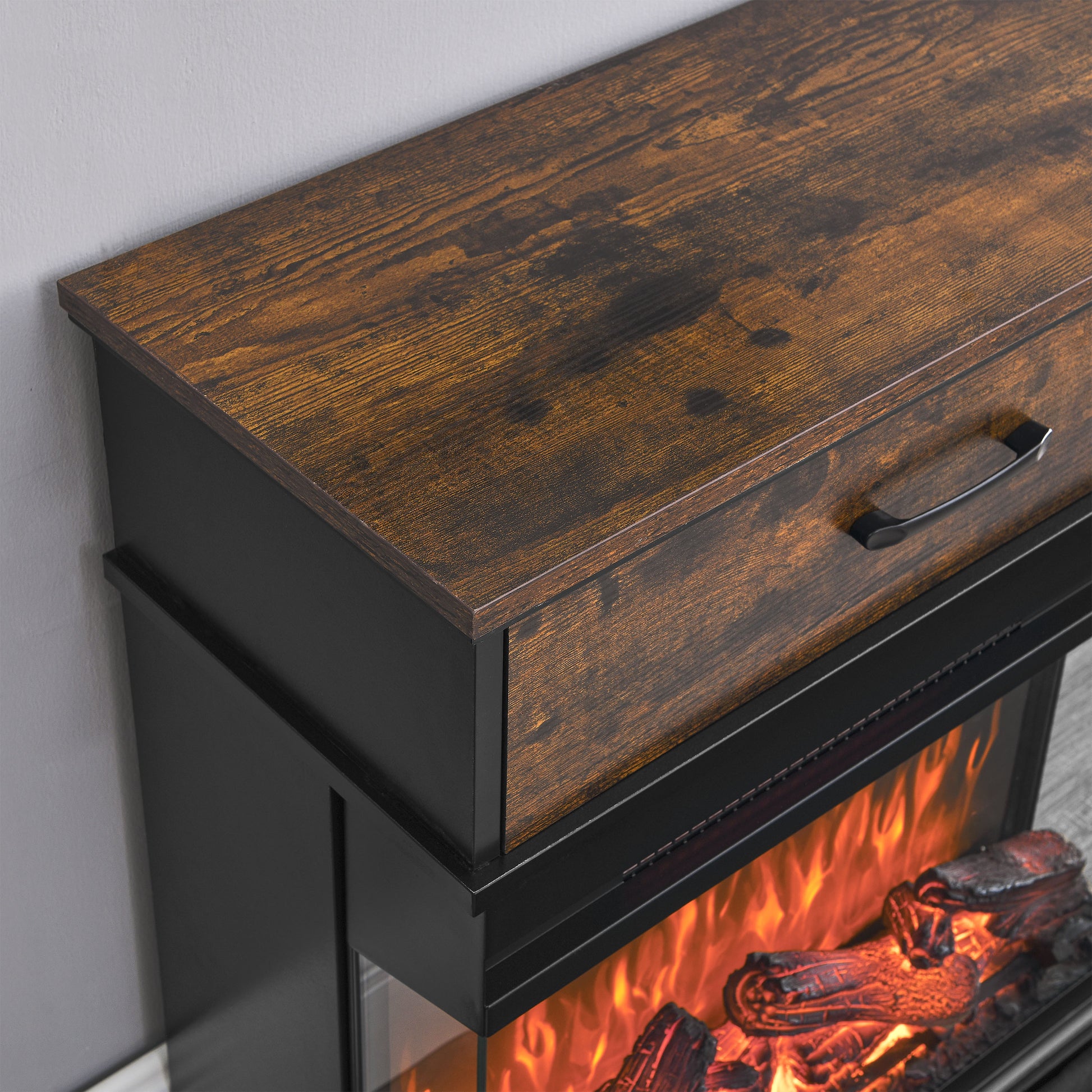 25 Inch Stand Side Table With 3 Sided Glass Electric Fireplace Powder Coated Electric Antique Black Vent Free Primary Living Space Yes Insert Wood Stainless Steel Glass Electric