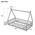 Twin Tent Shaped Floor Bed, With Guardrails, Slats, Door ,Grey Twin Grey Wood Bedroom American Design Pine Bed Frame Pine