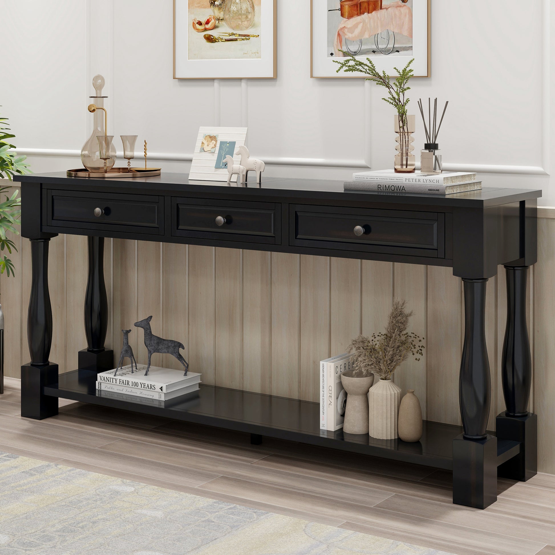 Console Table 63" Long Console Table With Drawers And Shelf For Entryway, Hallway, Living Room Espresso, Old Sku: Wf193795Aab Espresso Solid Wood