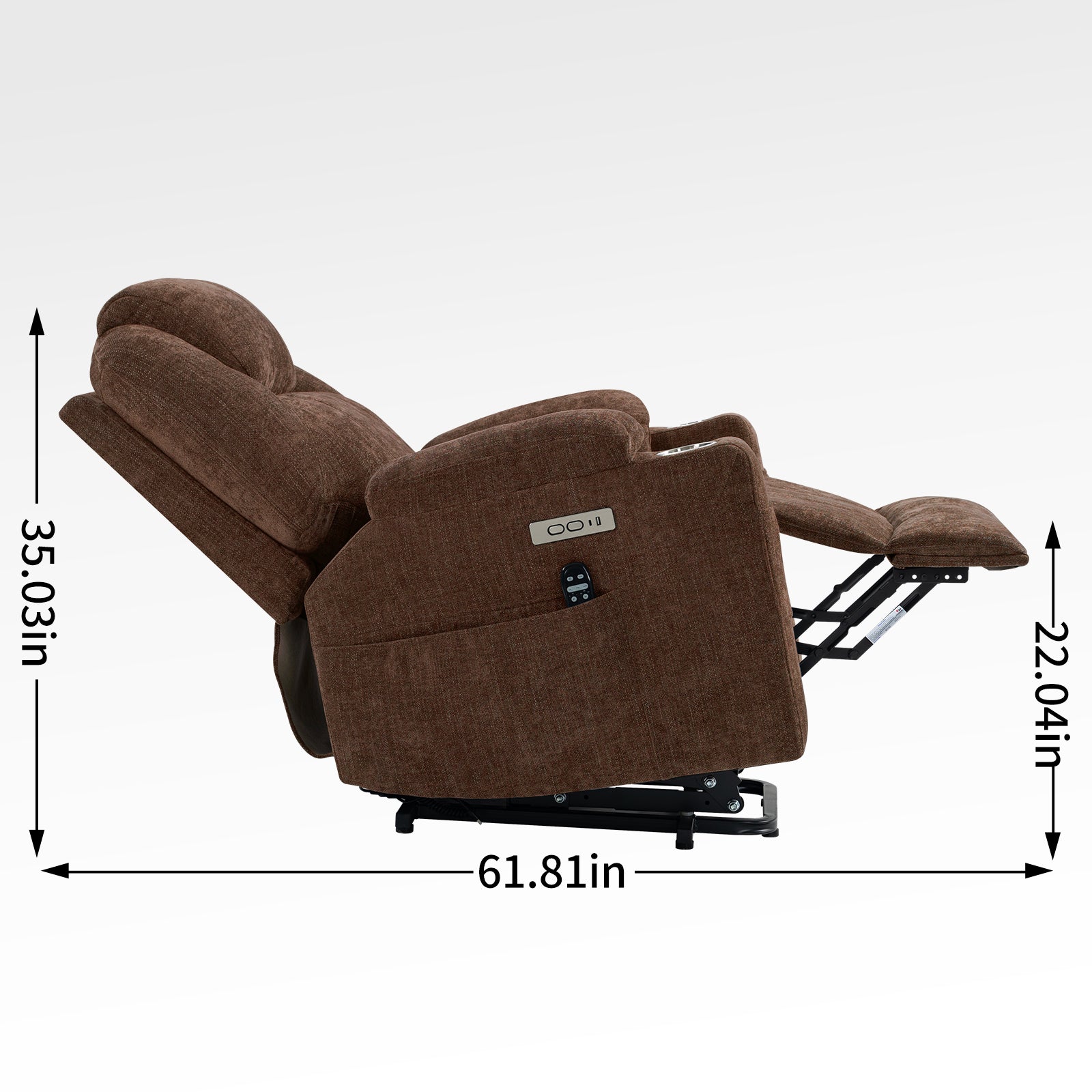 Up To 350 Lbs Chenille Power Lift Recliner Chair, Heavy Duty Motion Mechanism With 8 Point Vibration Massage And Lumbar Heating, Usb And Type C Ports, Stainless Steel Cup Holders, Brown White Metal Primary Living Space Heavy Duty Pine Brown Chenille