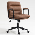 Office Chair,Mid Back Home Office Desk Task Chair With Wheels And Arms Ergonomic Pu Leather Computer Rolling Swivel Chair With Padded Armrest,The Back Of The Chair Can Recline 40 Brown Brown Office American Design Foam Pu Leather