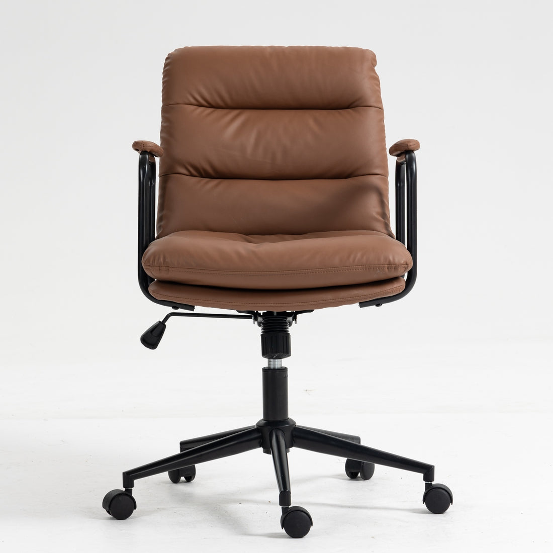 Office Chair,Mid Back Home Office Desk Task Chair With Wheels And Arms Ergonomic Pu Leather Computer Rolling Swivel Chair With Padded Armrest,The Back Of The Chair Can Recline 40 Brown Brown Office American Design Foam Pu Leather