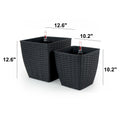 2 Pack Self Watering Planter Hand Woven Wicker Thin Square Dark Gray Dark Gray Plastic Rattan