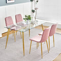 Modern Simple Light Luxury Dining Pink Chair Home Bedroom Stool Back Dressing Chair Student Desk Chair Gold Metal Legs Set Of 4 Pink Metal