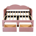 Twin Size Upholstered Daybed With Cloud Shaped Backrest, Trundle & 2 Drawers And Usb Ports, Pink Pink Velvet