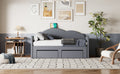 Twin Size Upholstered Daybed With Cloud Shaped Backrest, Trundle & 2 Drawers And Usb Ports, Gray Twin Gray Velvet