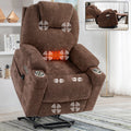 Up To 350 Lbs Chenille Power Lift Recliner Chair, Heavy Duty Motion Mechanism With 8 Point Vibration Massage And Lumbar Heating, Usb And Type C Ports, Stainless Steel Cup Holders, Brown White Metal Primary Living Space Heavy Duty Pine Brown Chenille