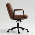 Office Chair,Mid Back Home Office Desk Task Chair With Wheels And Arms Ergonomic Pu Leather Computer Rolling Swivel Chair With Padded Armrest,The Back Of The Chair Can Recline 40 Brown Brown Office American Design Foam Pu Leather