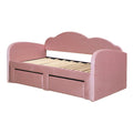 Twin Size Upholstered Daybed With Cloud Shaped Backrest, Trundle & 2 Drawers And Usb Ports, Pink Pink Velvet