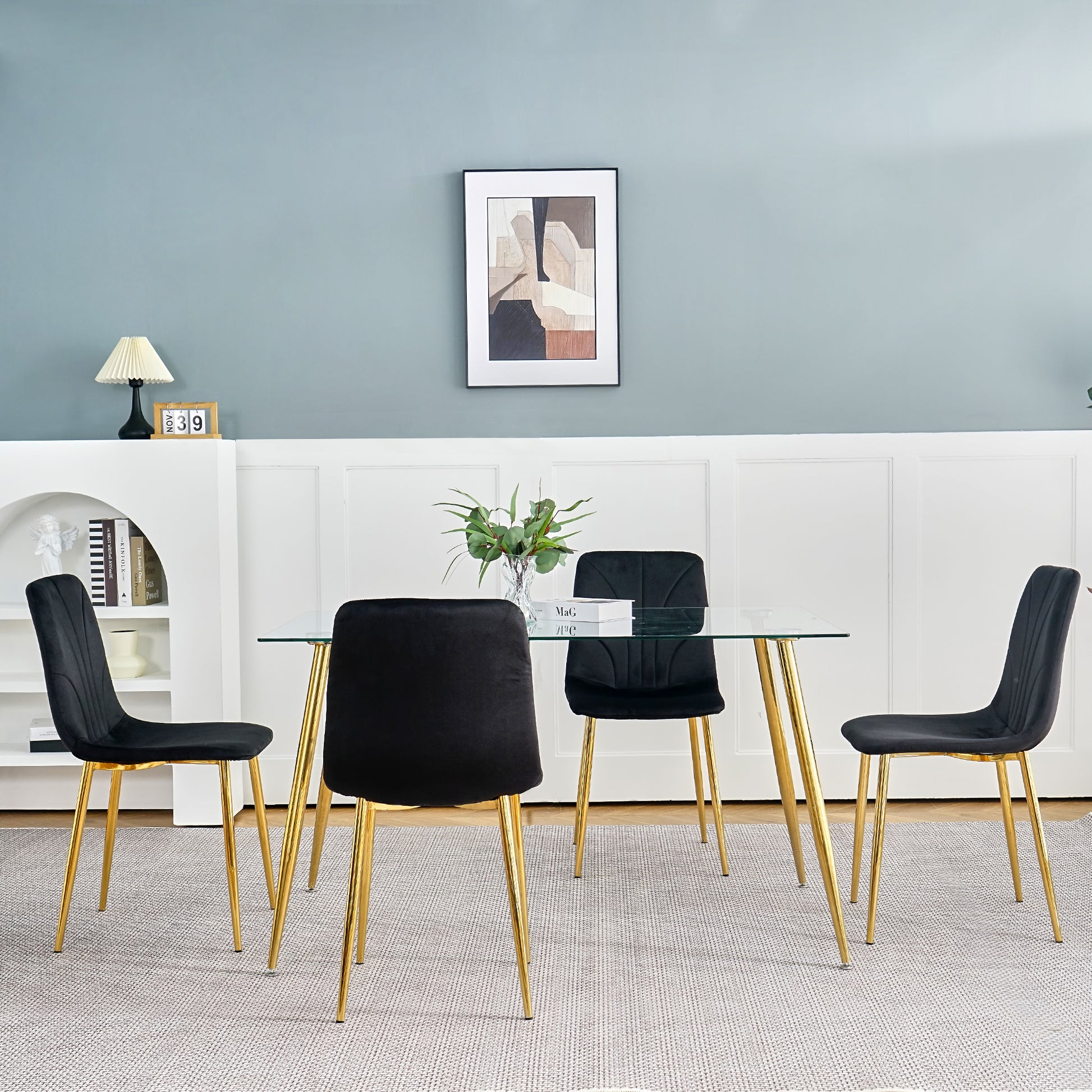 Modern Simple Light Luxury Dining Black Chair Home Bedroom Stool Back Dressing Chair Student Desk Chair Gold Metal Legs Set Of 4 Black Metal