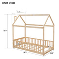 Twin House Bed With Guardrails, Slats ,Natural Twin Natural Wood Bedroom American Design Pine Bed Frame Pine