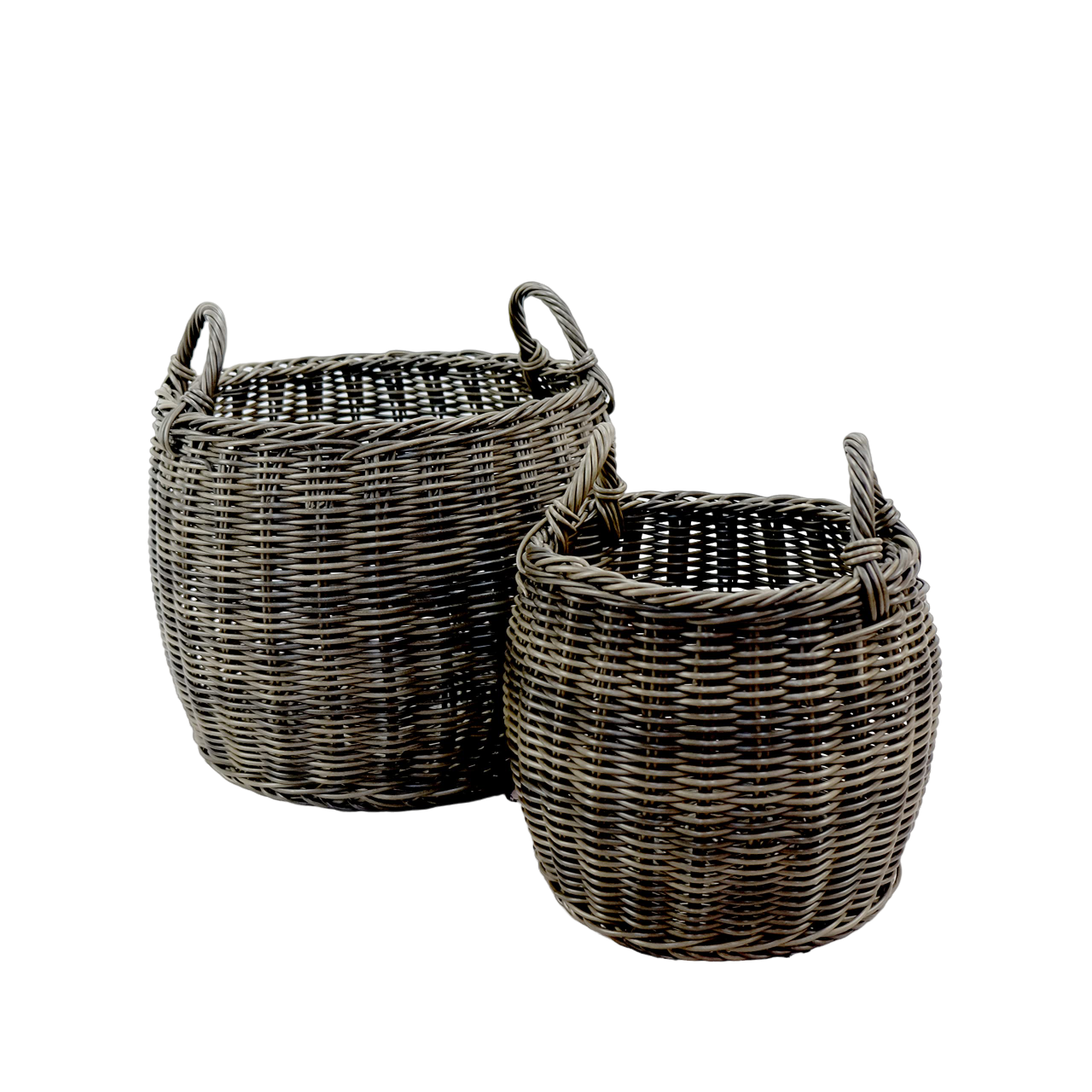 2 Pack Stackable Hand Woven Wicker Storage And Laundry Basket With Handles Dark Gray Plastic