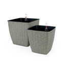 2 Pack Self Watering Planter Hand Woven Wicker Thin Square Gray Plastic Rattan
