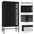 Double Glass Door Storage Cabinet With Adjustable Shelves And Feet Cold Rolled Steel Sideboard Furniture For Living Room Kitchen Black Black Tempered Glass