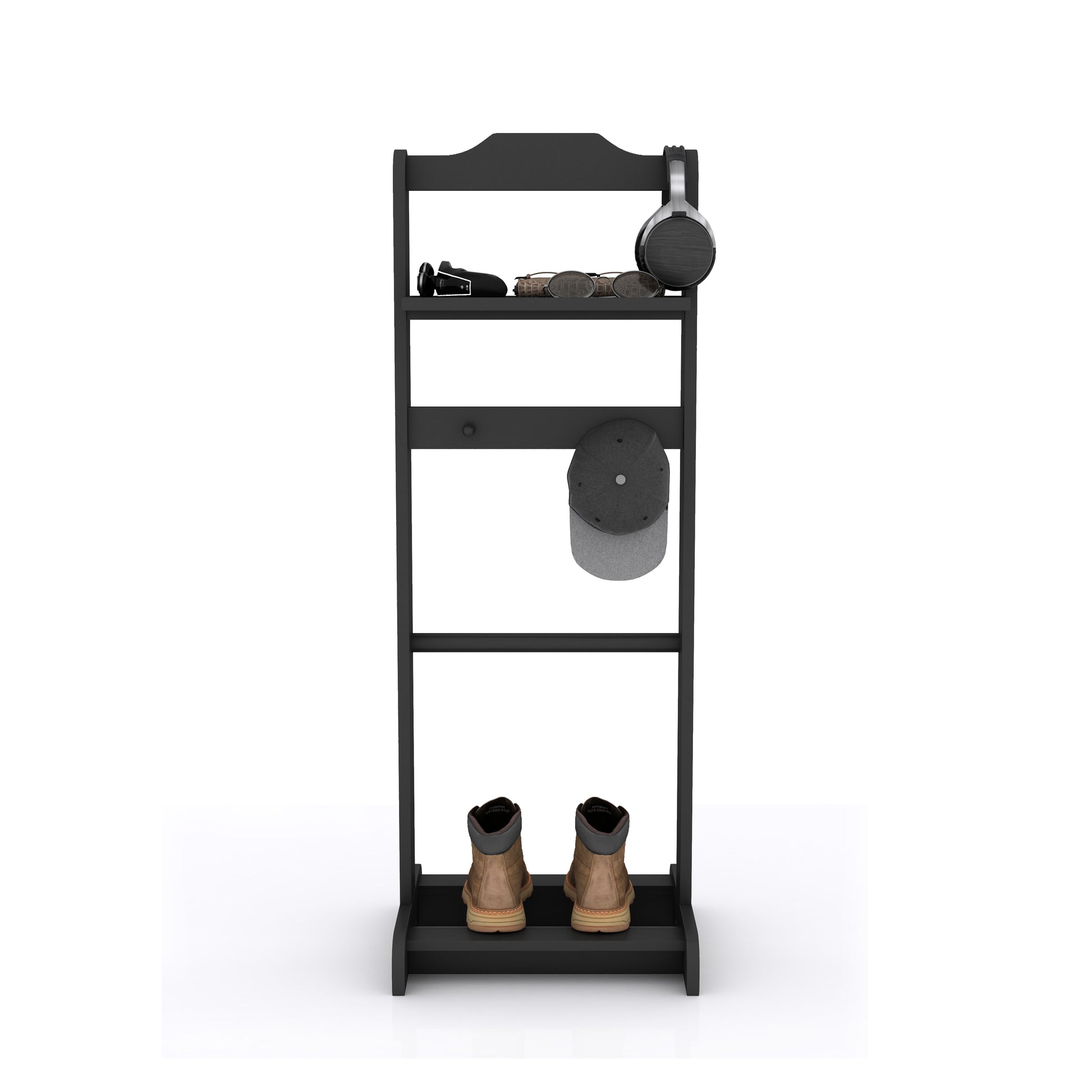 Accent Portable Garment Rack,Clothes Valet Stand With Storage Organizer,Black Finish Black Mdf