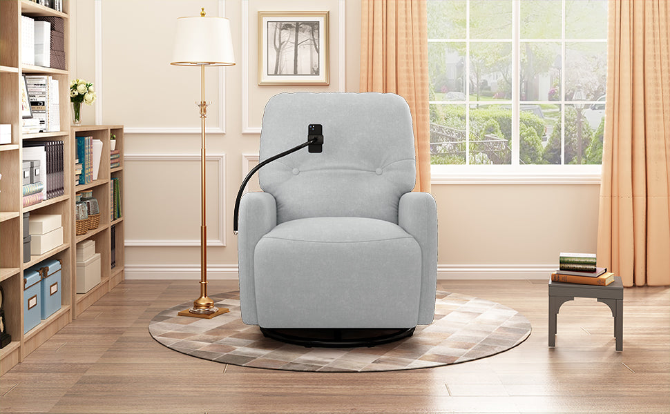 270 Degree Swivel Electric Recliner Home Theater Seating Single Reclining Sofa Rocking Motion Recliner With A Phone Holder For Living Room, Grey Grey Foam Polyester