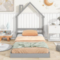 Twin House Shaped Headboard Floor Bed With Handrails ,Slats,Grey Twin Grey Wood Bedroom American Design Pine Bed Frame Pine