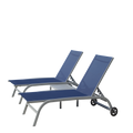 Chaise Lounge Outdoor Set Of 3, Lounge Chairs For Outside With Wheels, Outdoor Lounge Chairs With 5 Adjustable Position, Pool Lounge Chairs For Patio, Beach Blue, 2 Lounge Chairs 1 Table Blue Aluminium