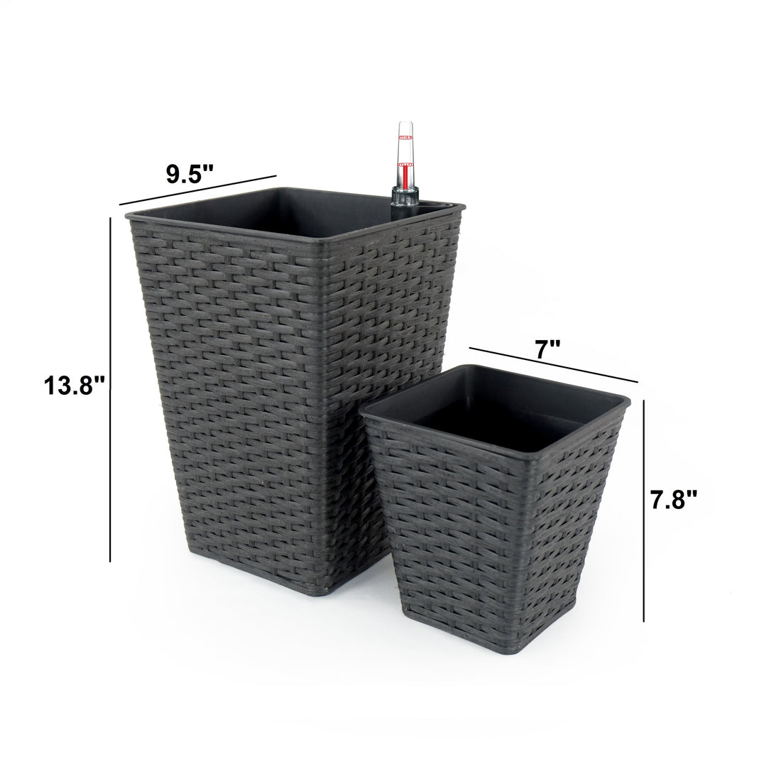 2 Pack Smart Self Watering Square Planter For Indoor And Outdoor Hand Woven Wicker Espresso Espresso Plastic Rattan