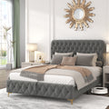 Full Platform Bed Frame With Pneumatic Hydraulic Function, Velvet Upholstered Bed With Deep Tufted Buttons, Lift Up Storage Bed With Hidden Underbed Oversized Storage, Gray Full Grey Velvet