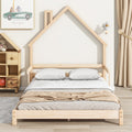 Full House Shaped Headboard Bed With Handrails ,Slats,Natural Full Natural Wood Bedroom American Design Pine Bed Frame Pine