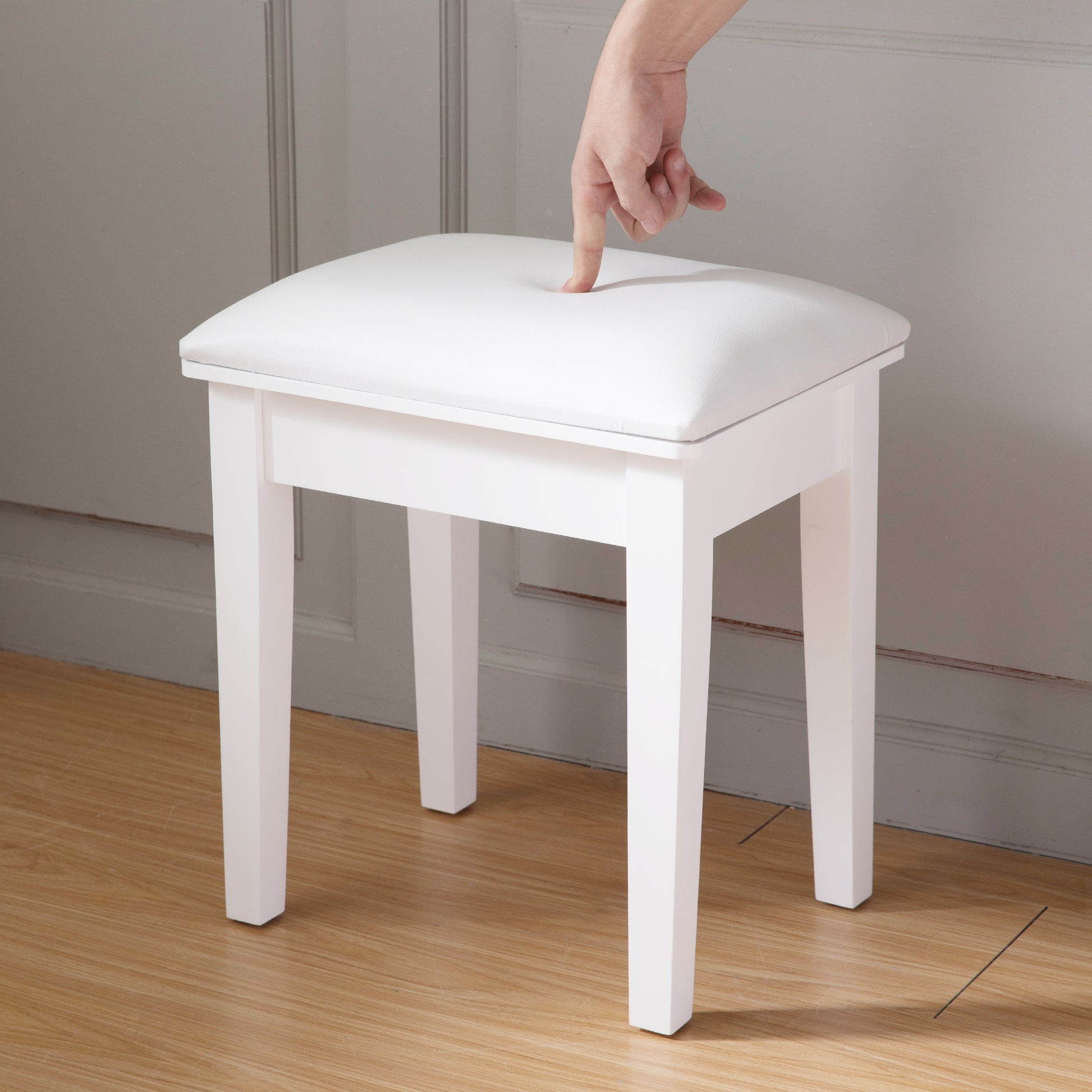 Vanity Stool Makeup Bench Dressing Stool With Cushion And Solid Legs,White White Mdf