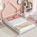 Full House Shaped Headboard Bed With Handrails ,Slats ,White Full White Wood Bedroom American Design Pine Bed Frame Pine