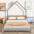 Full House Shaped Headboard Bed With Handrails ,Slats ,Grey Full Grey Wood Bedroom American Design Pine Bed Frame Pine