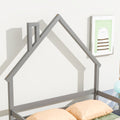 Full House Shaped Headboard Bed With Handrails ,Slats ,Grey Full Grey Wood Bedroom American Design Pine Bed Frame Pine