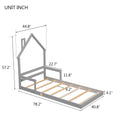 Twin House Shaped Headboard Floor Bed With Handrails ,Slats,Grey Twin Grey Wood Bedroom American Design Pine Bed Frame Pine