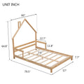 Full House Shaped Headboard Bed With Handrails ,Slats,Natural Full Natural Wood Bedroom American Design Pine Bed Frame Pine