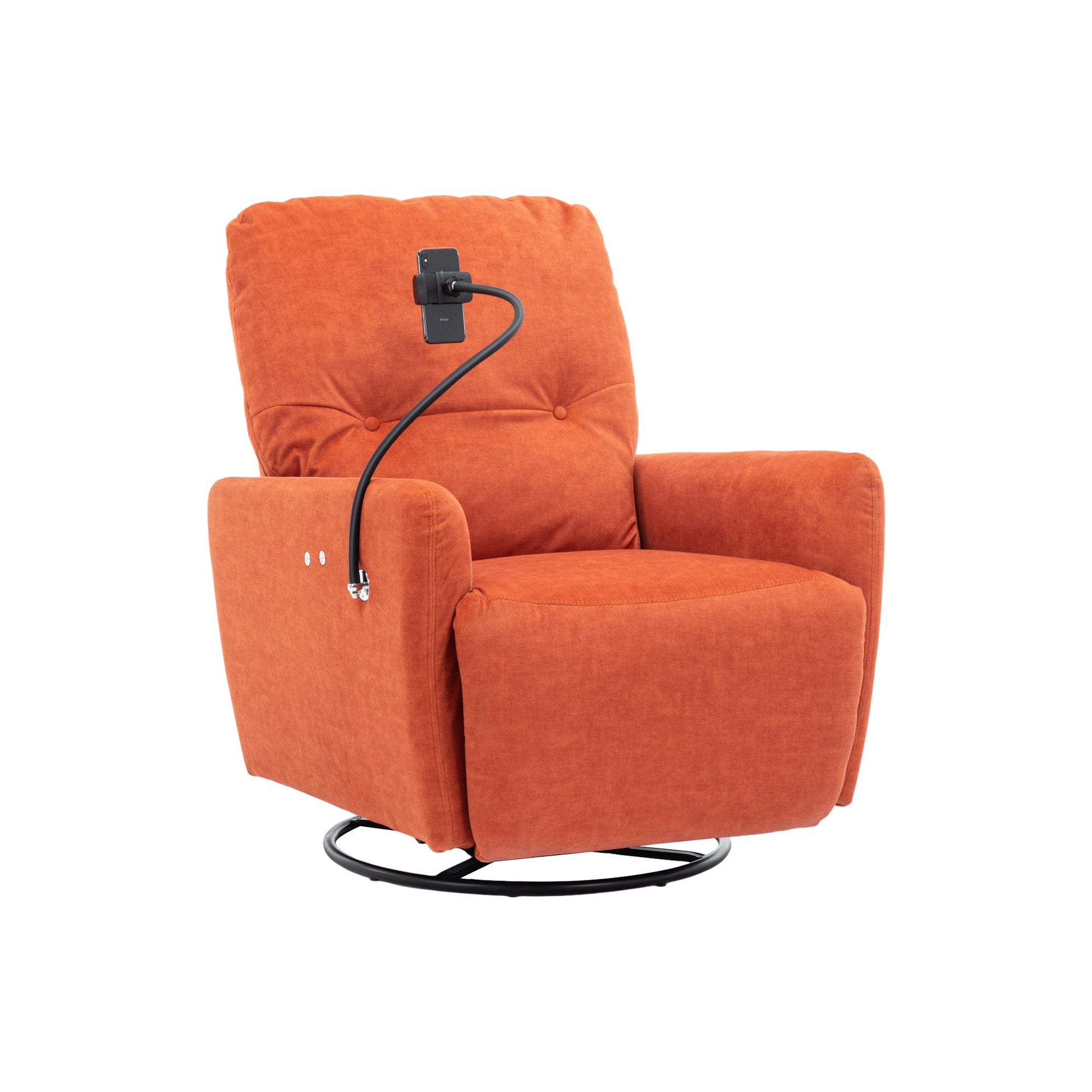 270 Degree Swivel Electric Recliner Home Theater Seating Single Reclining Sofa Rocking Motion Recliner With A Phone Holder For Living Room, Orange Orange Foam Polyester