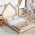 Full House Shaped Headboard Bed With Handrails ,Slats,Natural Full Natural Wood Bedroom American Design Pine Bed Frame Pine